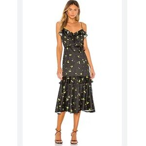 Milly Petal Dress Black Multi Cherry Print size 6 runs small